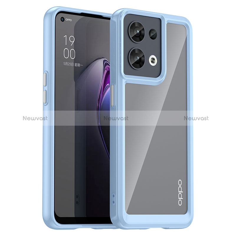 Silicone Transparent Frame Case Cover J01S for Oppo Reno9 5G Blue