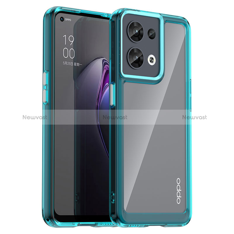 Silicone Transparent Frame Case Cover J01S for Oppo Reno9 Pro 5G Cyan