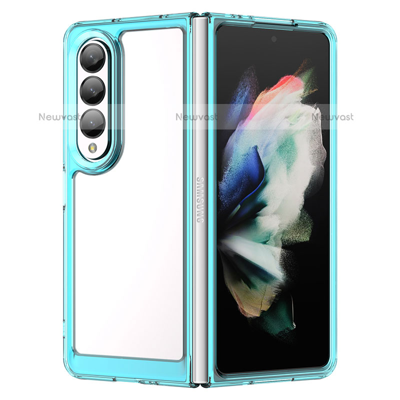 Silicone Transparent Frame Case Cover J01S for Samsung Galaxy Z Fold3 5G Cyan