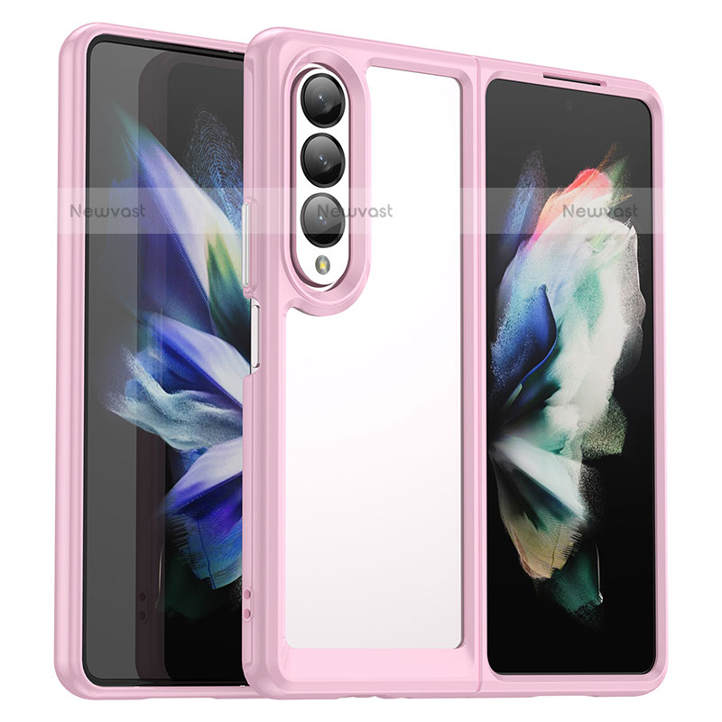 Silicone Transparent Frame Case Cover J02S for Samsung Galaxy Z Fold3 5G Pink