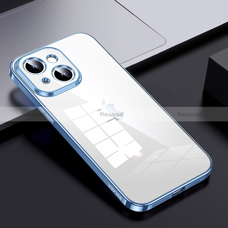 Silicone Transparent Frame Case Cover LD2 for Apple iPhone 13 Sky Blue