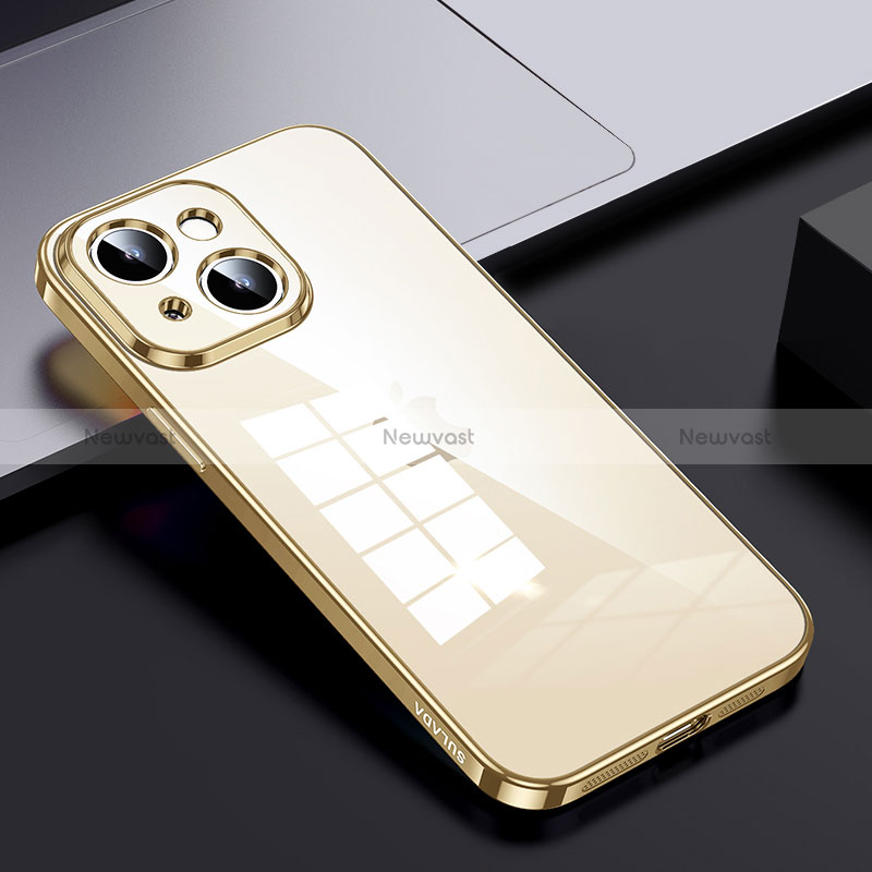 Silicone Transparent Frame Case Cover LD2 for Apple iPhone 14 Gold