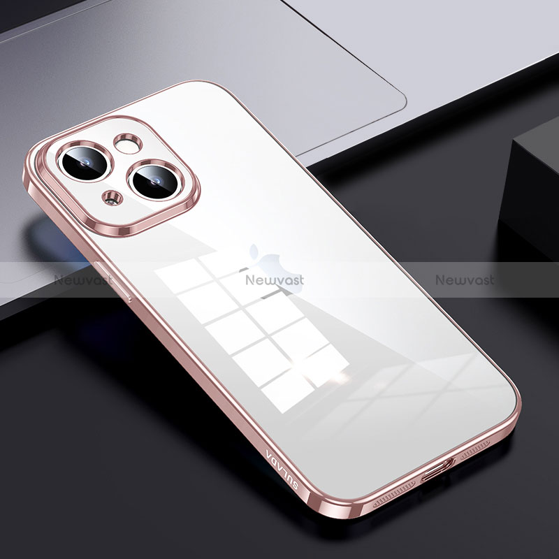 Silicone Transparent Frame Case Cover LD2 for Apple iPhone 14 Plus Rose Gold