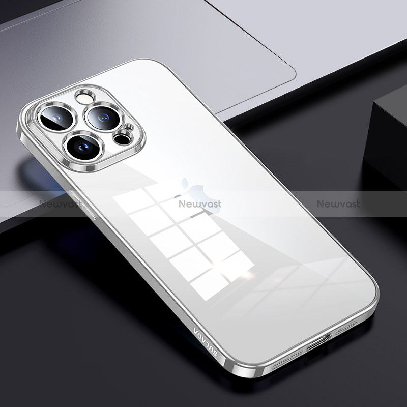 Silicone Transparent Frame Case Cover LD2 for Apple iPhone 14 Pro Max Silver