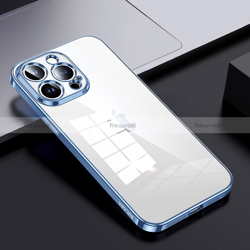 Silicone Transparent Frame Case Cover LD2 for Apple iPhone 14 Pro Max Sky Blue