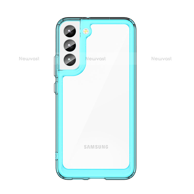 Silicone Transparent Frame Case Cover M03 for Samsung Galaxy S21 5G Cyan