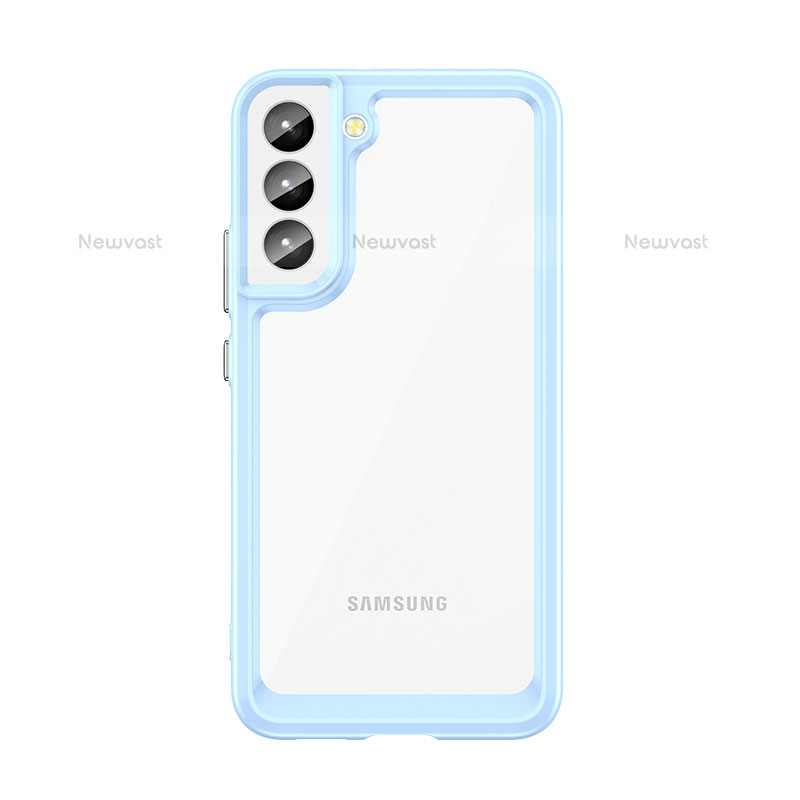 Silicone Transparent Frame Case Cover M03 for Samsung Galaxy S22 5G Blue
