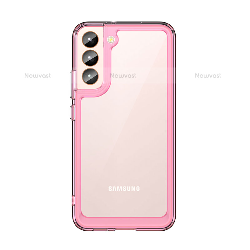 Silicone Transparent Frame Case Cover M03 for Samsung Galaxy S22 5G Rose Gold