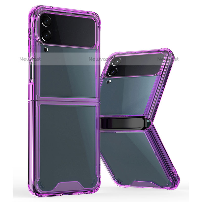 Silicone Transparent Frame Case Cover P01 for Samsung Galaxy Z Flip3 5G Purple