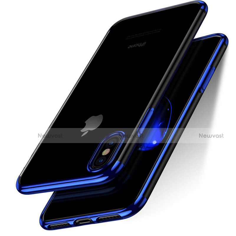 Silicone Transparent Matte Finish Frame Case for Apple iPhone X Blue