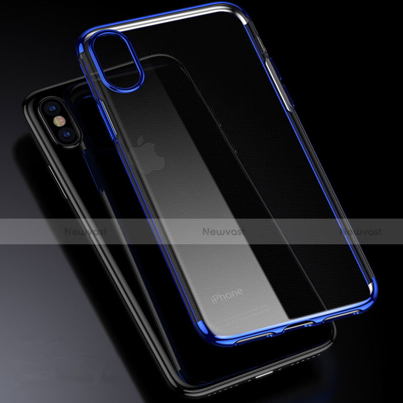 Silicone Transparent Matte Finish Frame Case for Apple iPhone X Blue