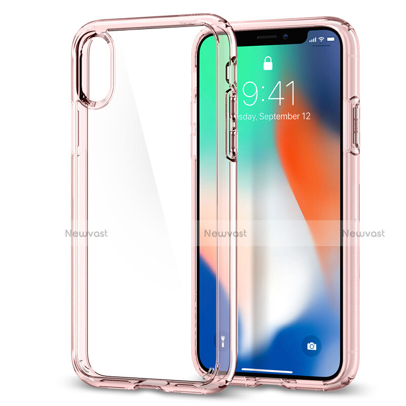 Silicone Transparent Mirror Frame Case 360 Degrees for Apple iPhone X Pink