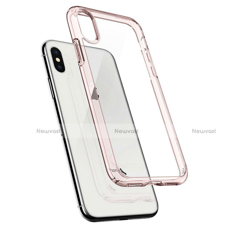 Silicone Transparent Mirror Frame Case 360 Degrees for Apple iPhone X Pink