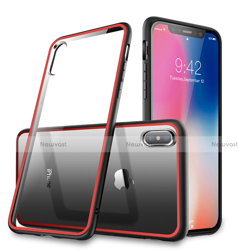 Silicone Transparent Mirror Frame Case 360 Degrees for Apple iPhone X Red and Black