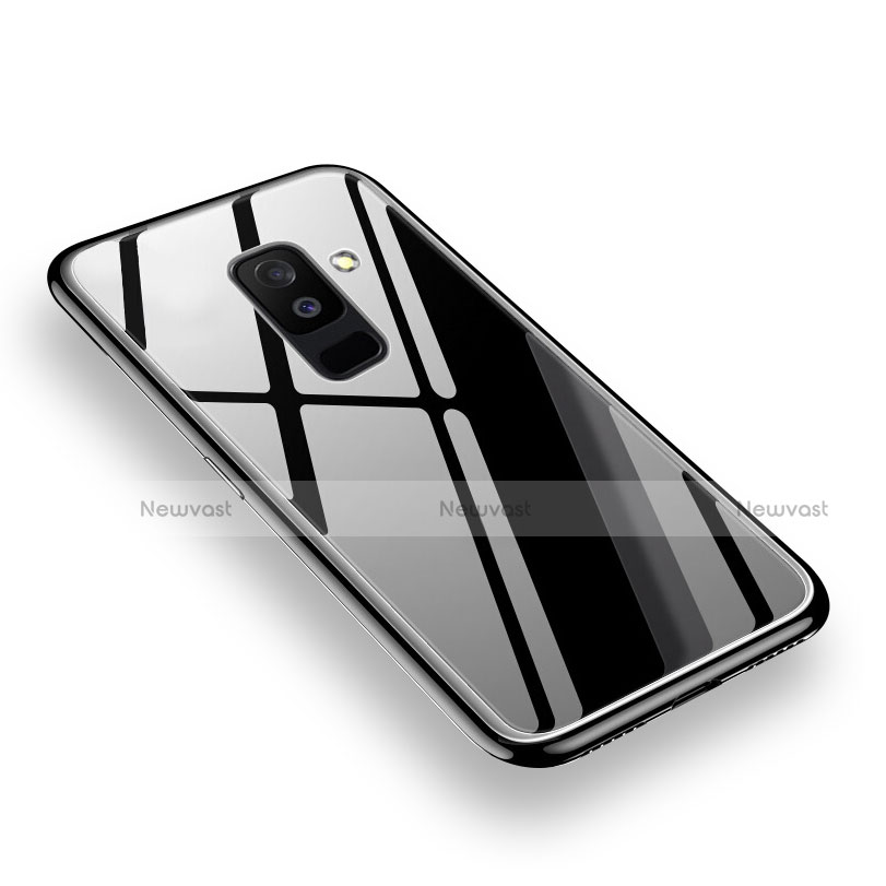 Silicone Transparent Mirror Frame Case 360 Degrees for Samsung Galaxy A6 Plus Black