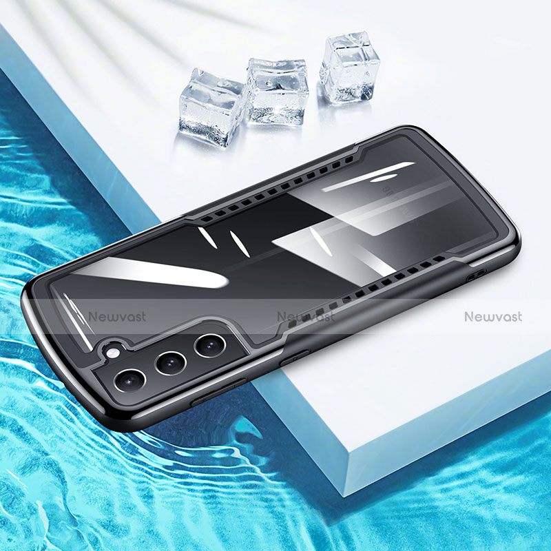 Silicone Transparent Mirror Frame Case 360 Degrees for Samsung Galaxy S21 5G Black