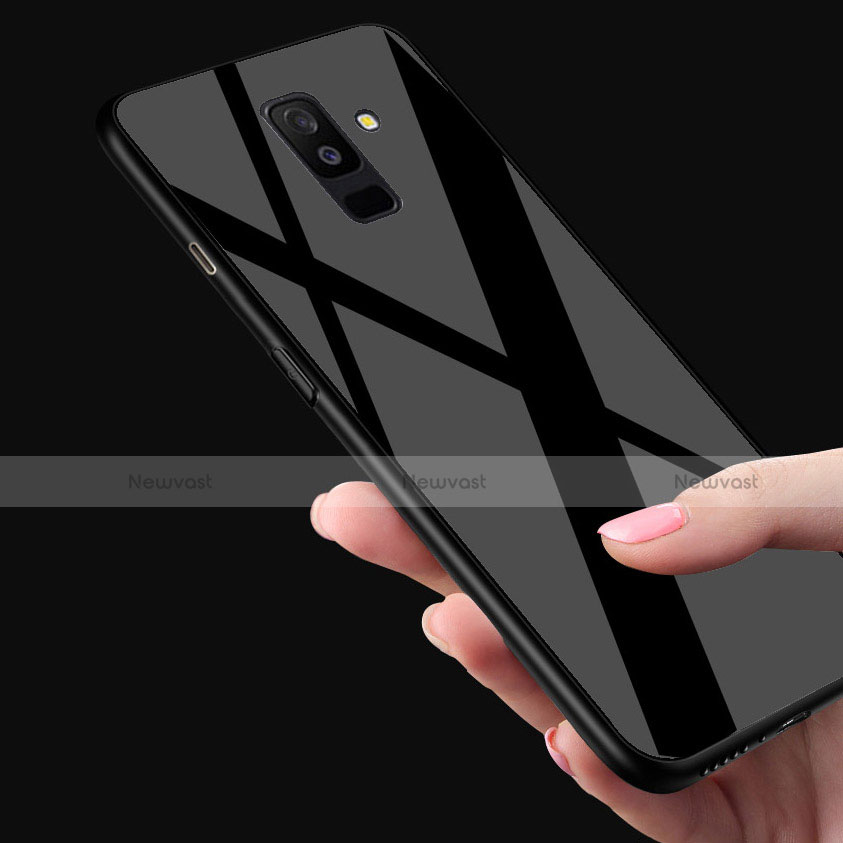 Silicone Transparent Mirror Frame Case 360 Degrees T02 for Samsung Galaxy A6 Plus (2018) Black