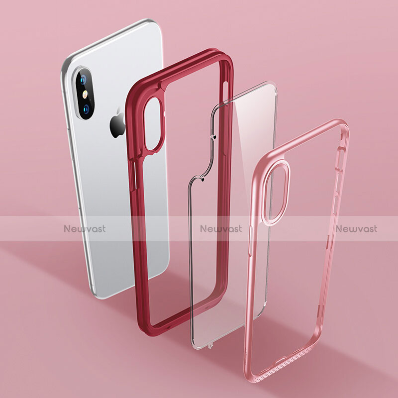 Silicone Transparent Mirror Frame Case 360 Degrees T08 for Apple iPhone Xs Red