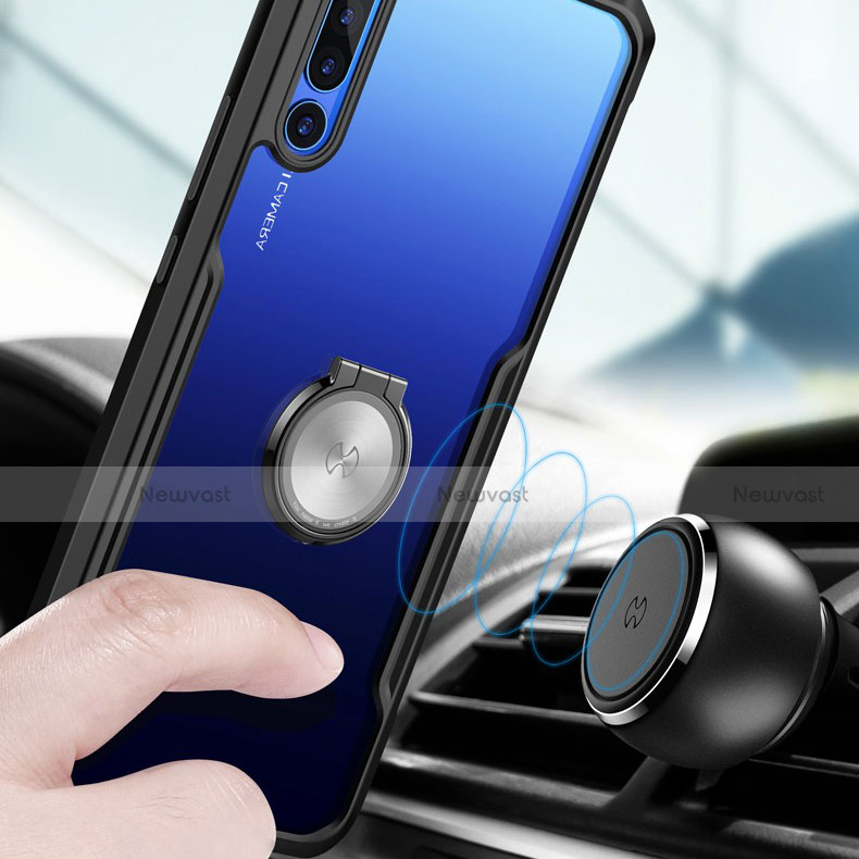 Silicone Transparent Mirror Frame Case 360 Degrees with Magnetic Finger Ring Stand A01 for Huawei Honor Magic 2