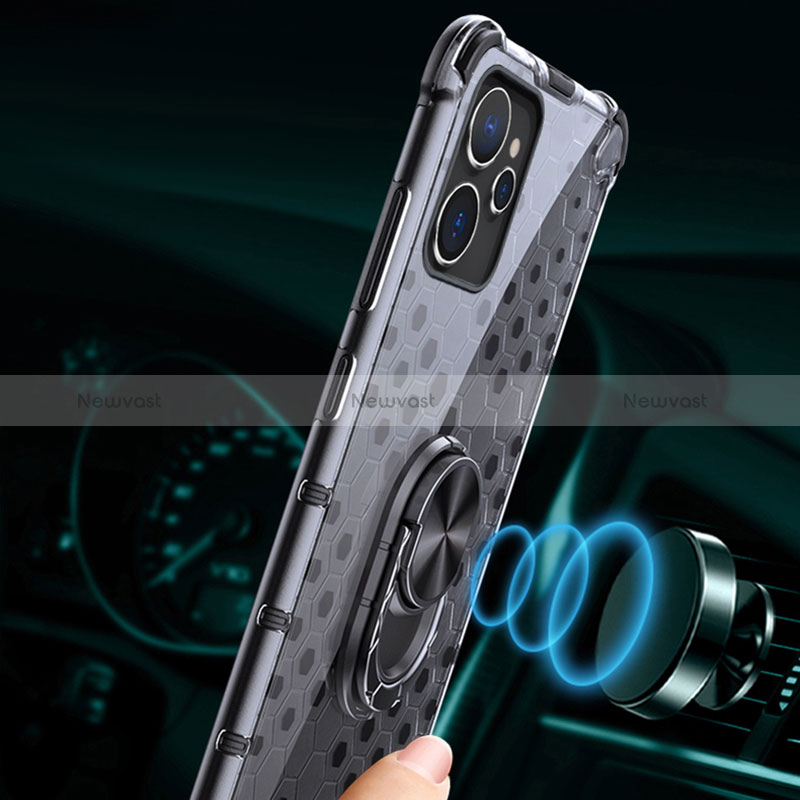 Silicone Transparent Mirror Frame Case 360 Degrees with Magnetic Finger Ring Stand AM1 for Realme 10 5G