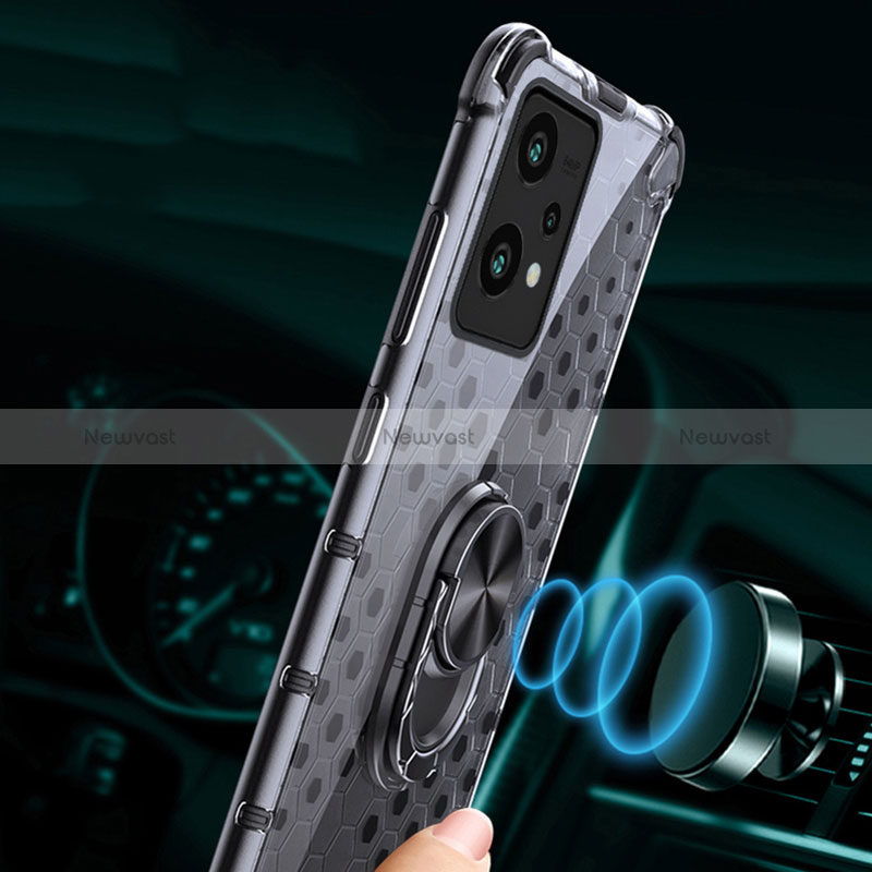 Silicone Transparent Mirror Frame Case 360 Degrees with Magnetic Finger Ring Stand AM1 for Realme 9 5G