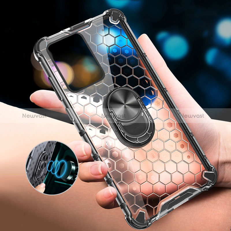 Silicone Transparent Mirror Frame Case 360 Degrees with Magnetic Finger Ring Stand AM1 for Realme 9 5G