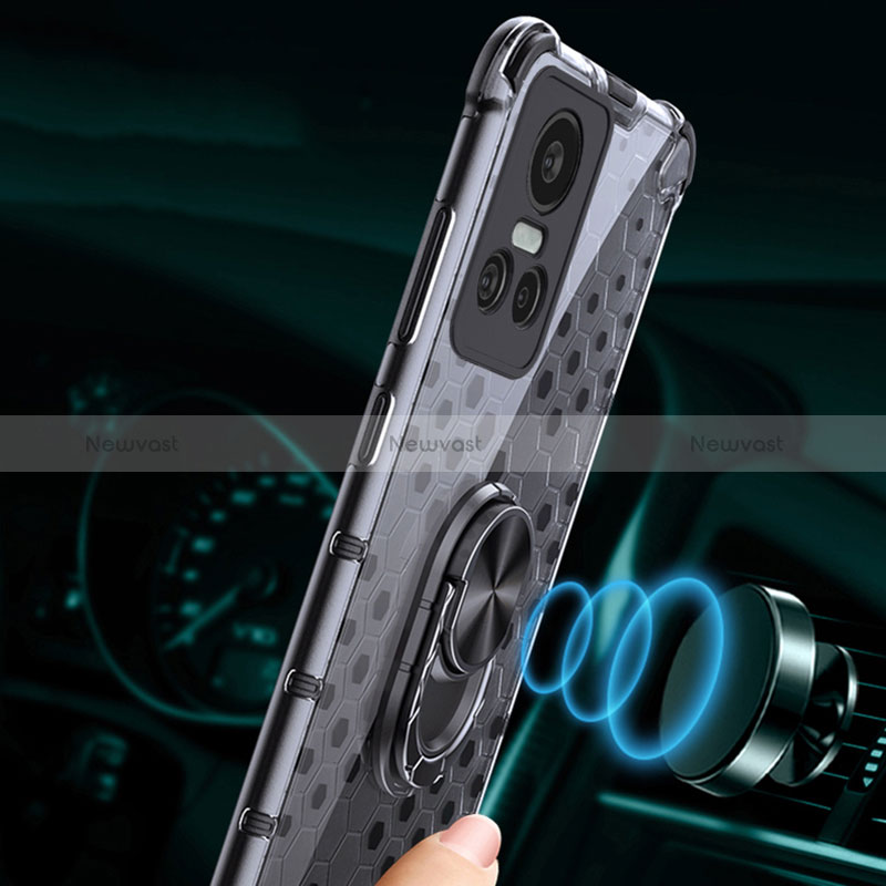 Silicone Transparent Mirror Frame Case 360 Degrees with Magnetic Finger Ring Stand AM1 for Realme GT Neo3 5G