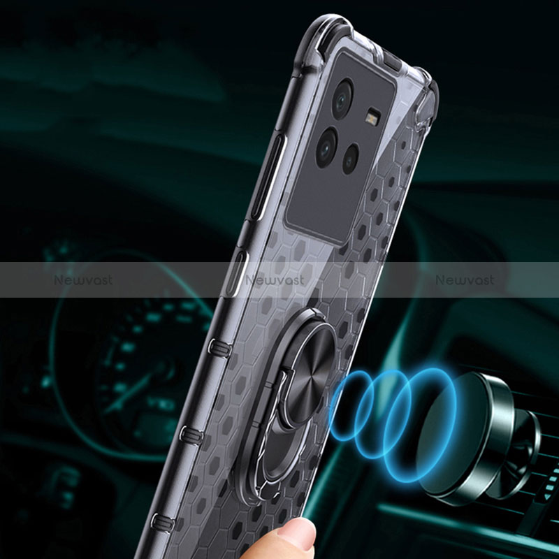 Silicone Transparent Mirror Frame Case 360 Degrees with Magnetic Finger Ring Stand AM1 for Vivo iQOO Neo6 SE 5G