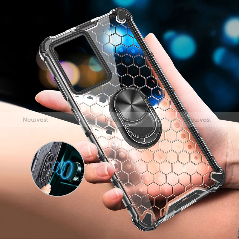 Silicone Transparent Mirror Frame Case 360 Degrees with Magnetic Finger Ring Stand AM1 for Vivo iQOO Z6 5G