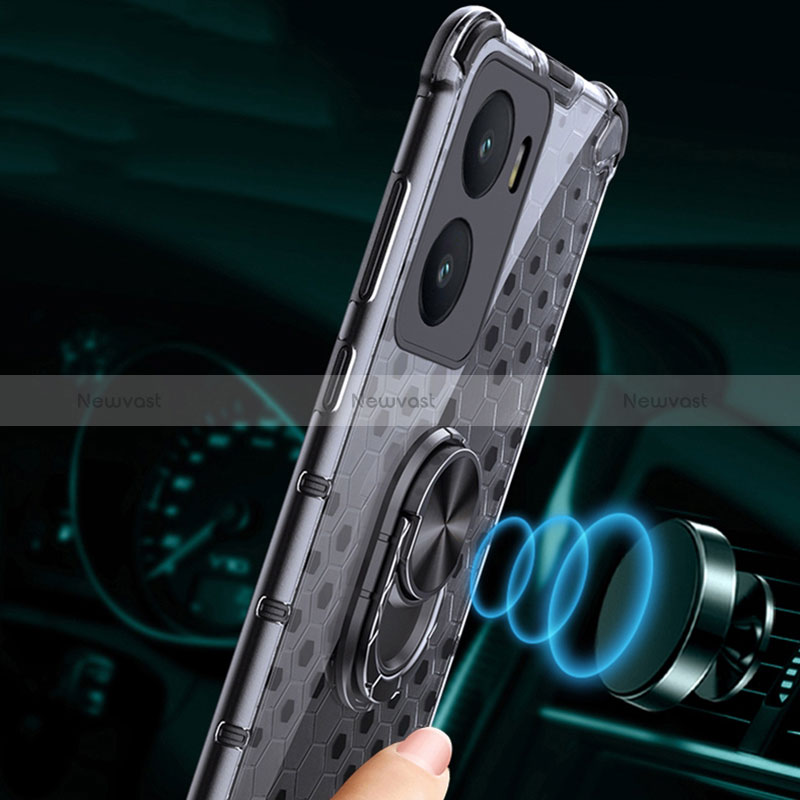 Silicone Transparent Mirror Frame Case 360 Degrees with Magnetic Finger Ring Stand AM1 for Vivo iQOO Z7 5G