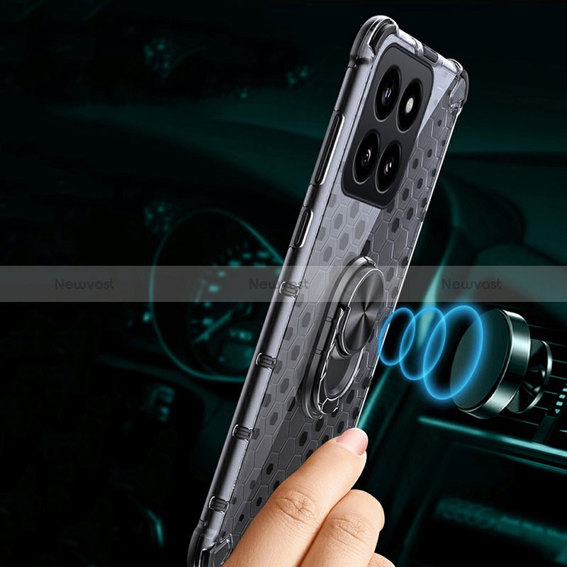 Silicone Transparent Mirror Frame Case 360 Degrees with Magnetic Finger Ring Stand AM1 for Xiaomi Mi 14 5G