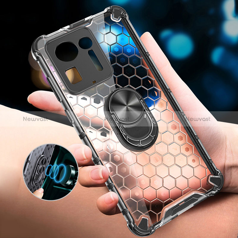 Silicone Transparent Mirror Frame Case 360 Degrees with Magnetic Finger Ring Stand AM1 for Xiaomi Mi Mix 4 5G