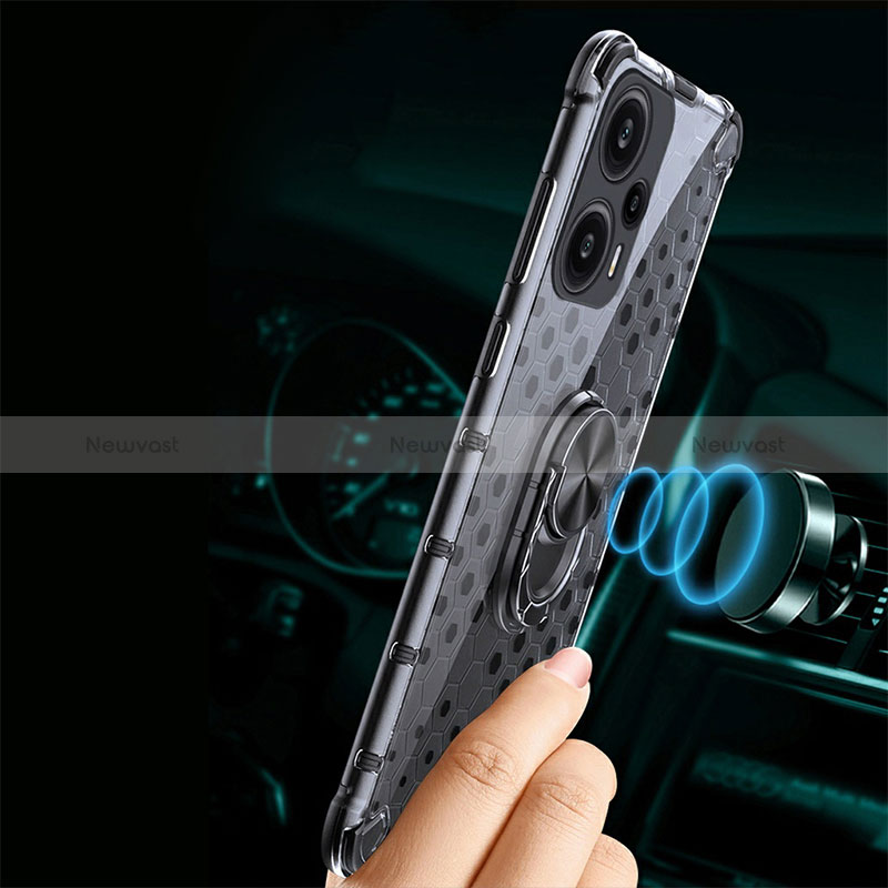 Silicone Transparent Mirror Frame Case 360 Degrees with Magnetic Finger Ring Stand AM1 for Xiaomi Poco F5 5G