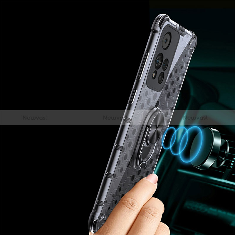 Silicone Transparent Mirror Frame Case 360 Degrees with Magnetic Finger Ring Stand AM1 for Xiaomi Redmi Note 11 Pro+ Plus 5G
