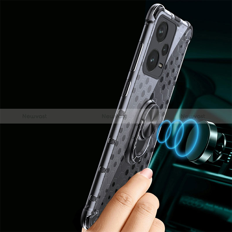 Silicone Transparent Mirror Frame Case 360 Degrees with Magnetic Finger Ring Stand AM1 for Xiaomi Redmi Note 12 5G