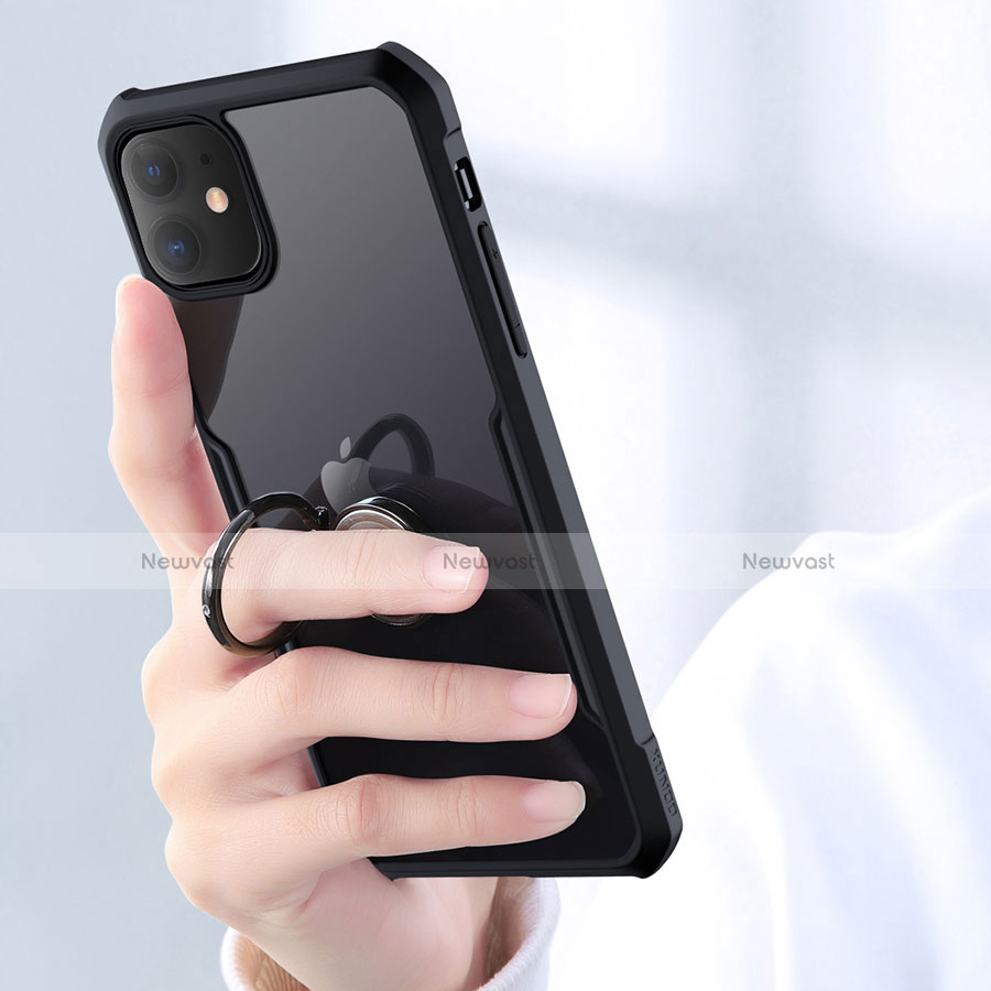 Silicone Transparent Mirror Frame Case 360 Degrees with Magnetic Finger Ring Stand for Apple iPhone 11