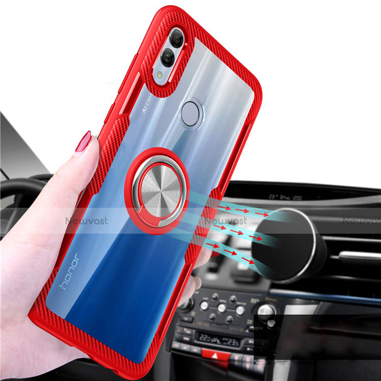 Silicone Transparent Mirror Frame Case 360 Degrees with Magnetic Finger Ring Stand for Huawei Honor 10 Lite