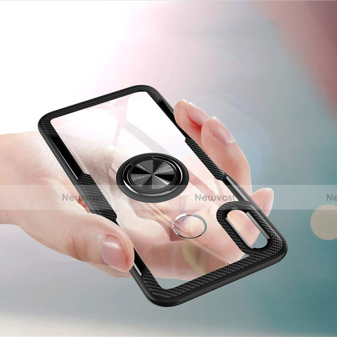 Silicone Transparent Mirror Frame Case 360 Degrees with Magnetic Finger Ring Stand for Huawei Honor 10 Lite