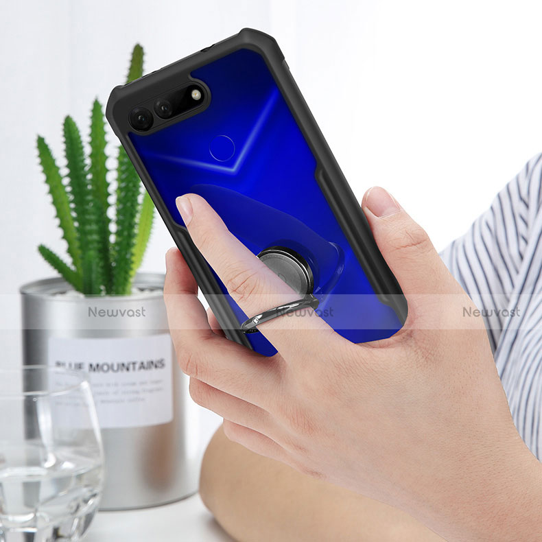 Silicone Transparent Mirror Frame Case 360 Degrees with Magnetic Finger Ring Stand for Huawei Honor V20