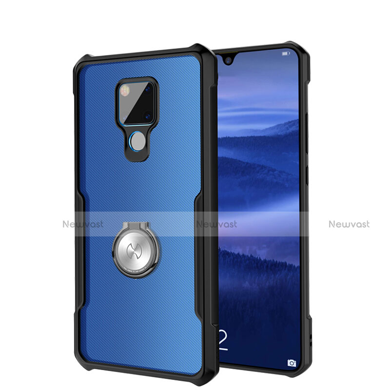 Silicone Transparent Mirror Frame Case 360 Degrees with Magnetic Finger Ring Stand for Huawei Mate 20 X 5G Black