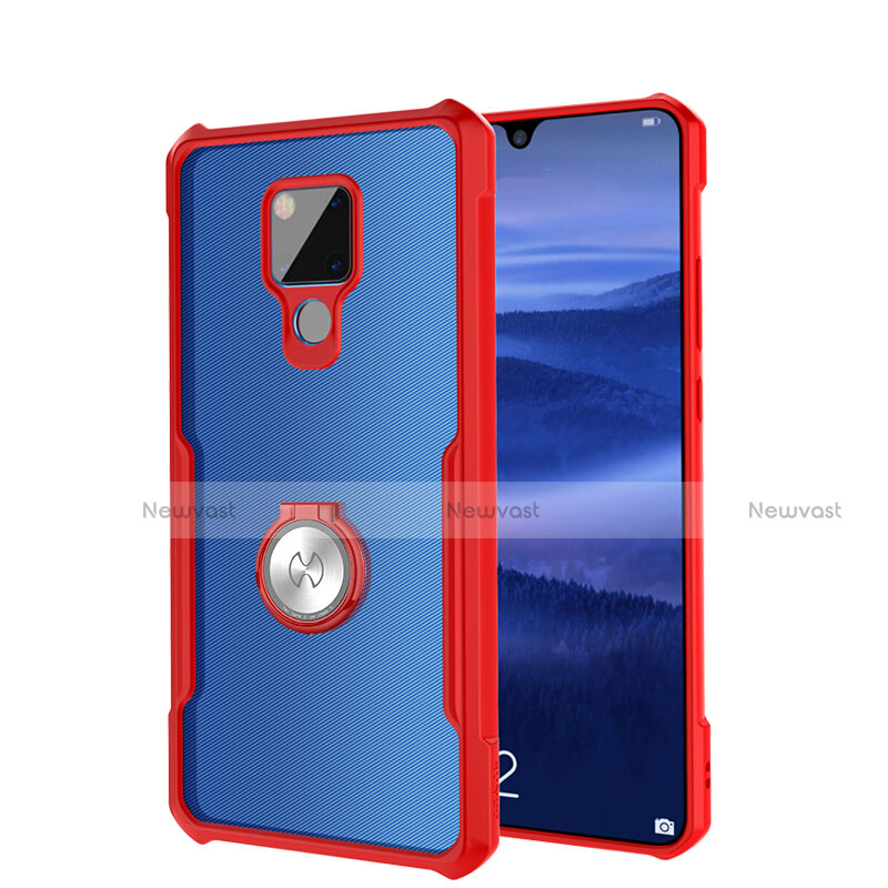 Silicone Transparent Mirror Frame Case 360 Degrees with Magnetic Finger Ring Stand for Huawei Mate 20 X 5G Red