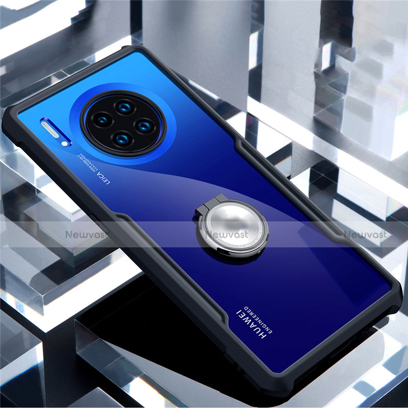 Silicone Transparent Mirror Frame Case 360 Degrees with Magnetic Finger Ring Stand for Huawei Mate 30 Pro 5G