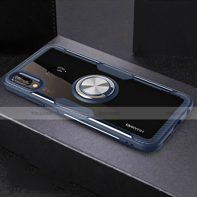 Silicone Transparent Mirror Frame Case 360 Degrees with Magnetic Finger Ring Stand for Huawei Nova 3e