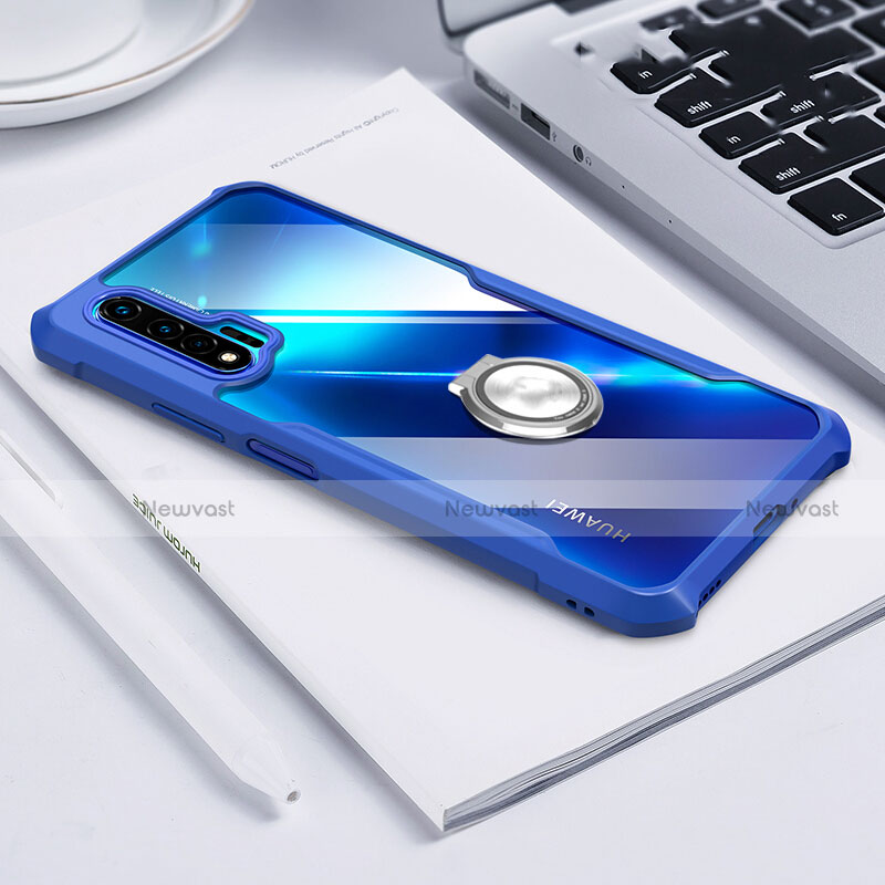 Silicone Transparent Mirror Frame Case 360 Degrees with Magnetic Finger Ring Stand for Huawei Nova 6