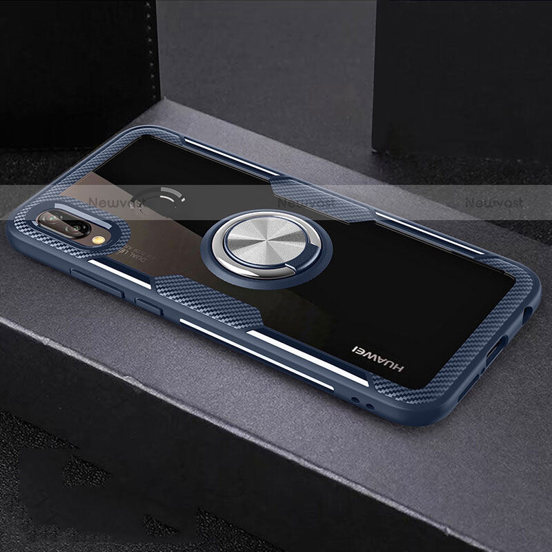 Silicone Transparent Mirror Frame Case 360 Degrees with Magnetic Finger Ring Stand for Huawei P20 Lite