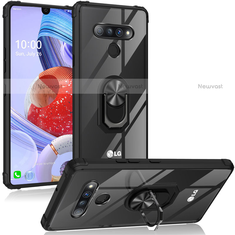 Silicone Transparent Mirror Frame Case 360 Degrees with Magnetic Finger Ring Stand for LG Stylo 6