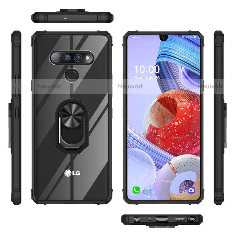 Silicone Transparent Mirror Frame Case 360 Degrees with Magnetic Finger Ring Stand for LG Stylo 6