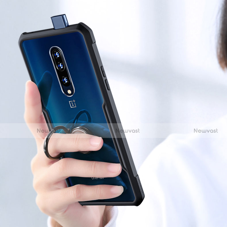 Silicone Transparent Mirror Frame Case 360 Degrees with Magnetic Finger Ring Stand for OnePlus 7 Pro
