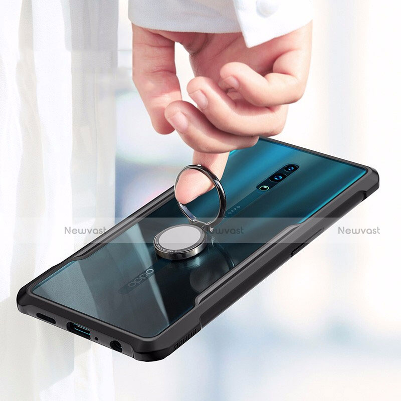 Silicone Transparent Mirror Frame Case 360 Degrees with Magnetic Finger Ring Stand for Oppo Reno