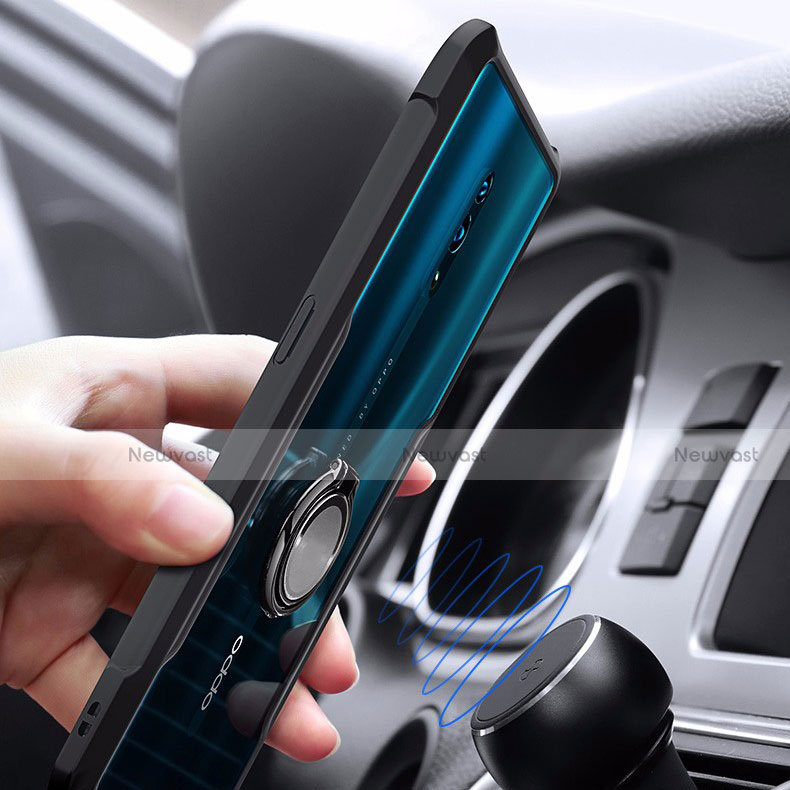 Silicone Transparent Mirror Frame Case 360 Degrees with Magnetic Finger Ring Stand for Oppo Reno